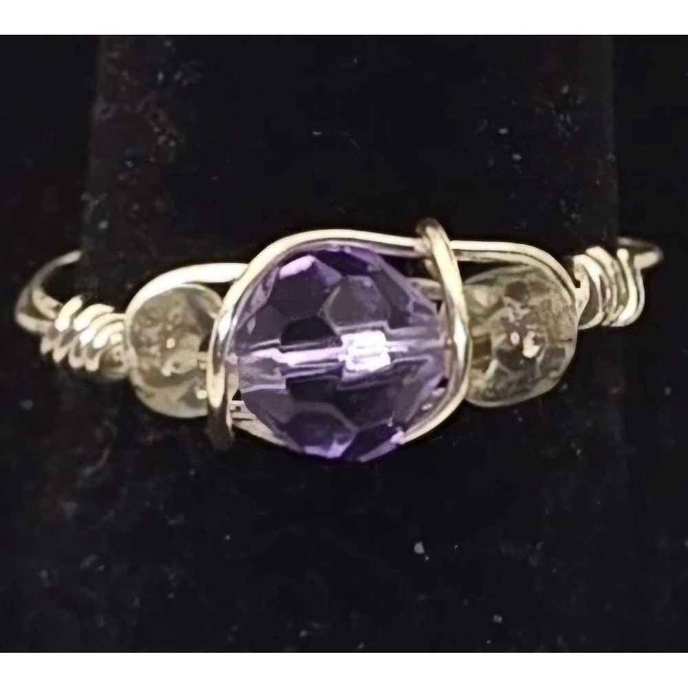 Silver Tone Ring With Light Purple And Clear Beads -482